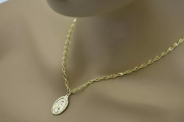 Collar de Oro de 14k con Medalla de la Madre de Dios y Serpiente pm006y&cc076y