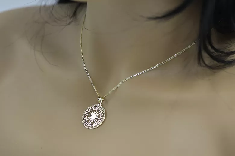 Italienisches 14k Gold Sonnenanhänger mit Kette cpn040y&cc001yw