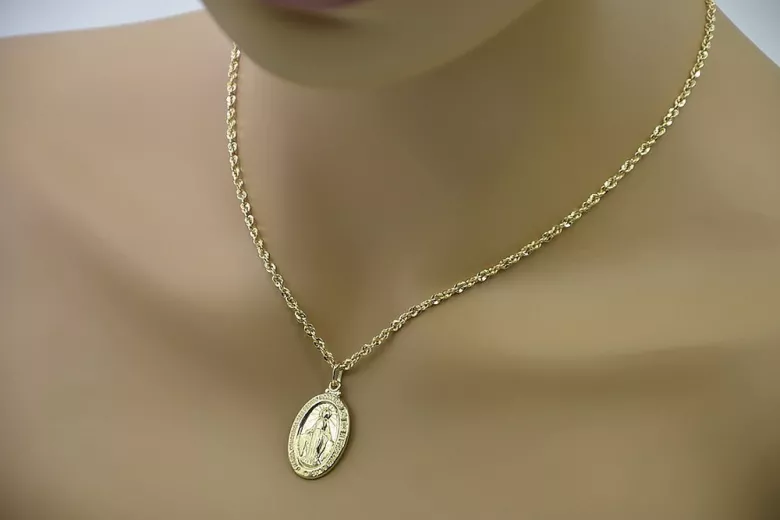 Золотая икона с медальоном из желтого золота 14k, 585 пробы pm006y