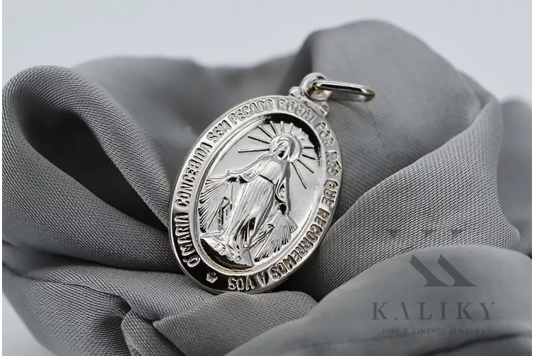 "14K White Gold Iconic Mary Medallion Pendant" pm006w pm006w