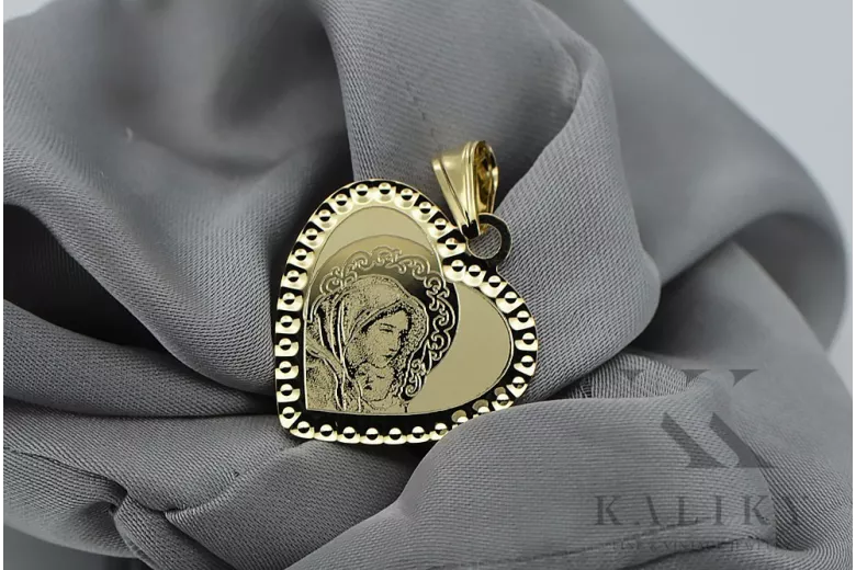 14K Yellow Gold Mary Icon Medallion Pendant pm029y