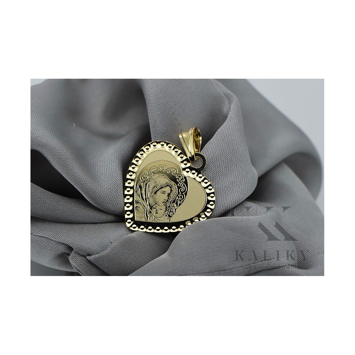 14K Yellow Gold Mary Icon Medallion Pendant pm029y