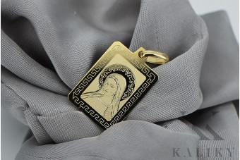 Colgante de icono de medallón de María en oro amarillo de 14 quilates pm030y