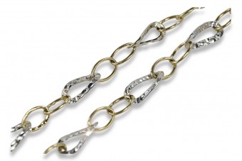 Chaîne collier en or jaune et blanc italien 14K, 50 cm, 8 mm cc091yw