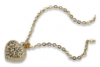 Pendentif Coeur Moderne en Or 14k avec Chaîne Ancre cpn015&cc003y