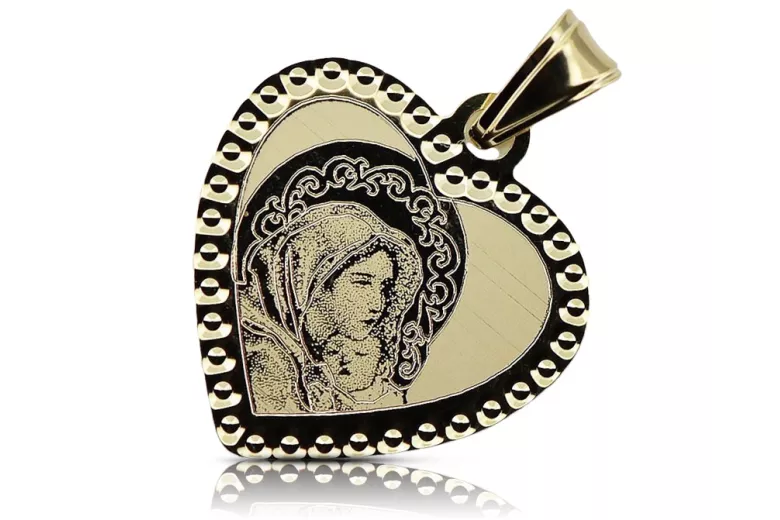 14K Yellow Gold Mary Icon Medallion Pendant pm029y