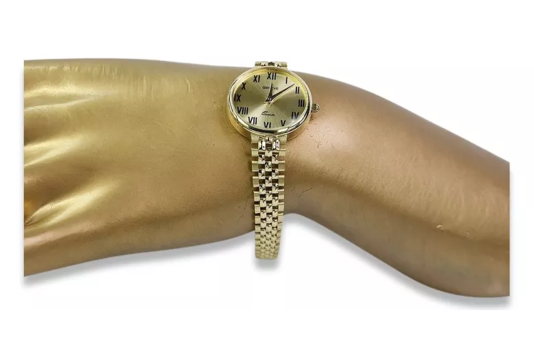 14k żółte złoto, Złoty cyferbla Dziewczyny Zegarek Geneve Lady Gift lw011ydg