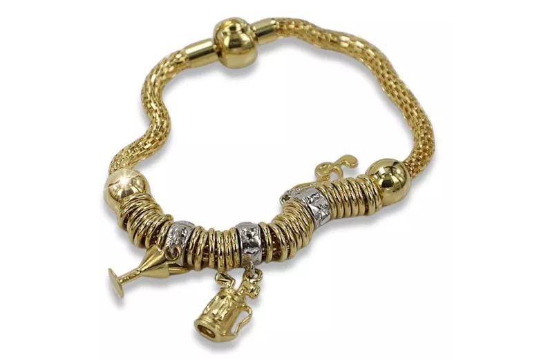 14K Gelb- & Weißgold, 19c Charm Armband cb110y