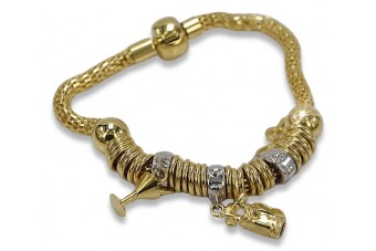 Bracelet de charmes en or jaune italien 14K, pierres précieuses variées cb110y