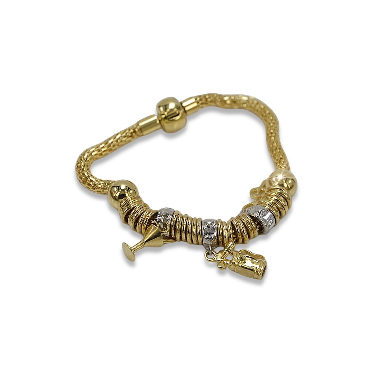 14K Gelb- & Weißgold, 19c Charm Armband cb110y