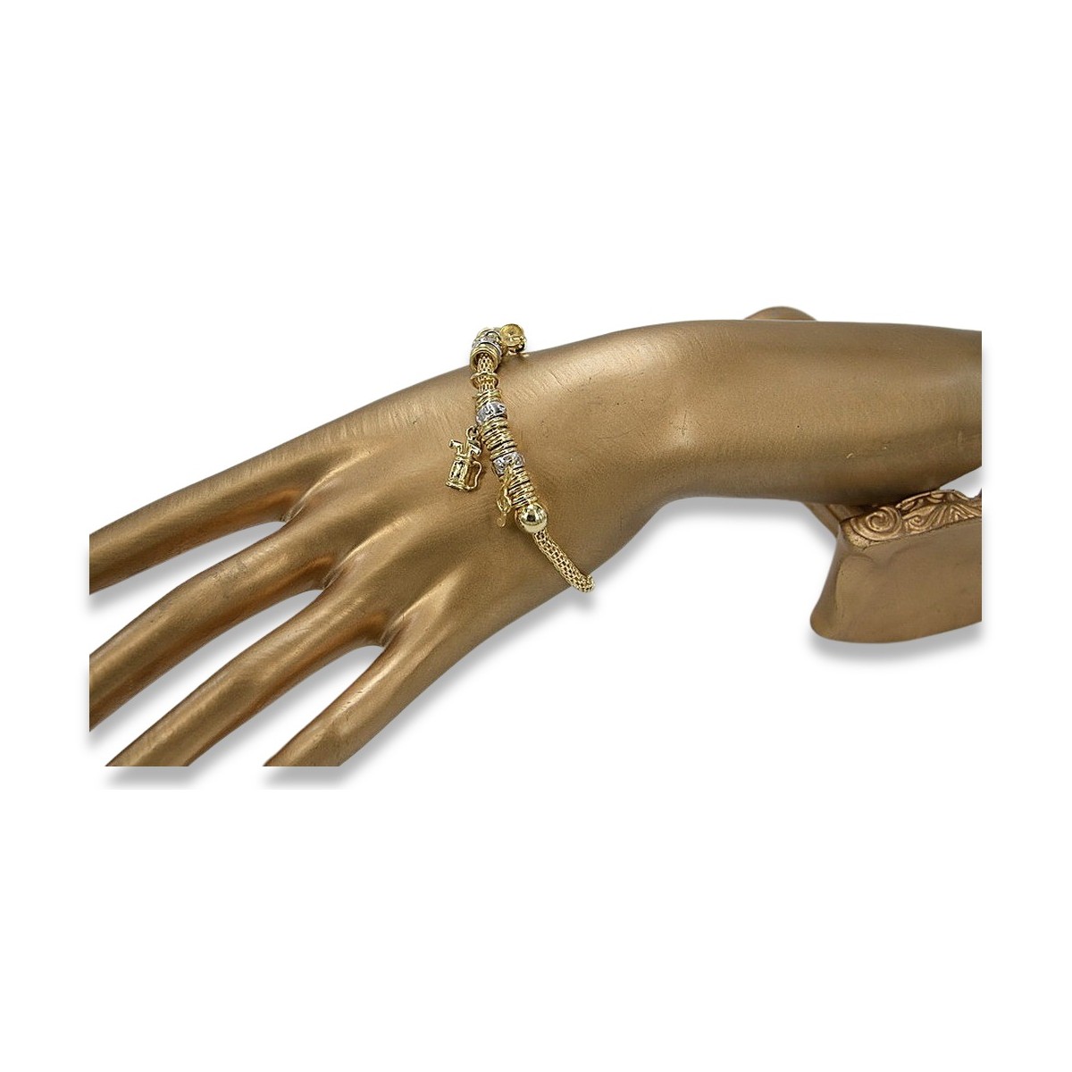 14K Gelb- & Weißgold, 19c Charm Armband cb110y