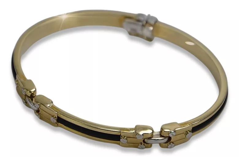 Italian 14K Yellow Gold Rubber Bracelet with White Gold, 21c cb123yw