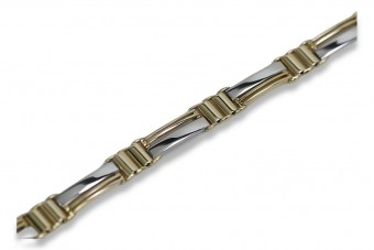 Italian Yellow Unique 14K Gold Man's Bracelet with 8mm White Gold Accents cb155y