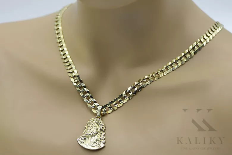 Collar Elegante con Colgante de Jesús en Oro Amarillo de 14k pj004y28&cc099y55