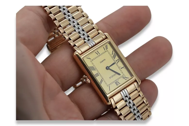 14k czerwone złoto vintage zegarek męski Geneve mw069rw