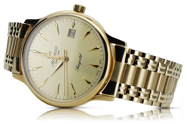 Gold men's watch Geneve ★ zlotychlopak.pl ★ Gold purity 585 333 Low Price!