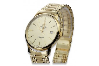 Reloj de pulsera dorado de 14k para hombres con esfera del Atlántico mw003y&mbw012yo