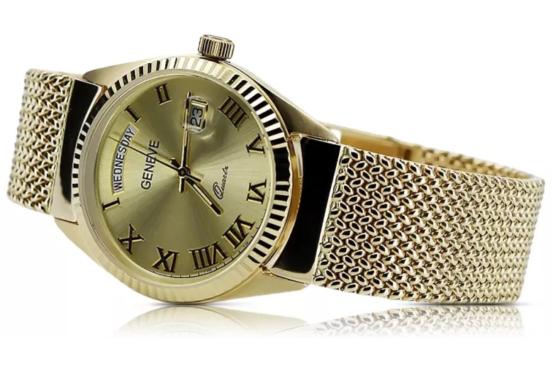 Złoty zegarek unisex męski Geneve 14k 585 Yellow Gold mw013ydg&mbw014yo