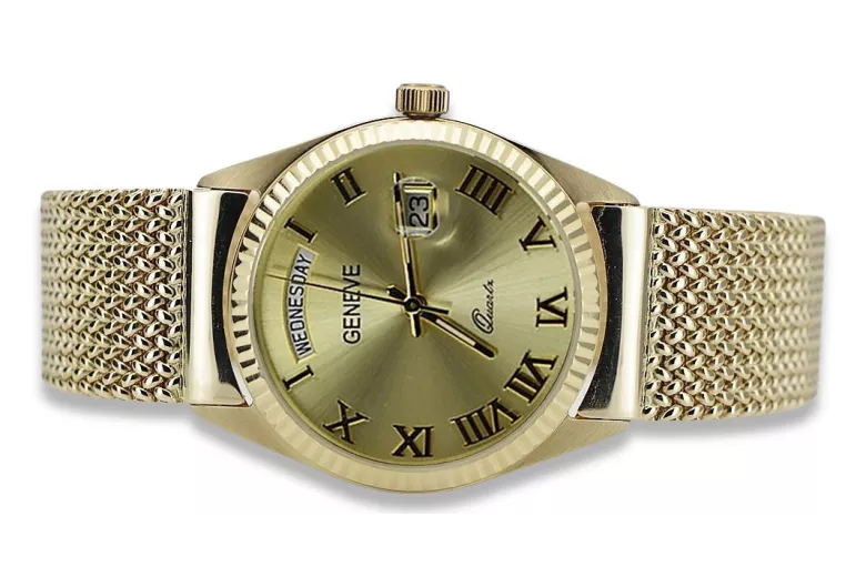 Gold Men's Watch Geneve ★ Zlotychlopak.pl ★ Puritate de aur 585 333 Preț scăzut!