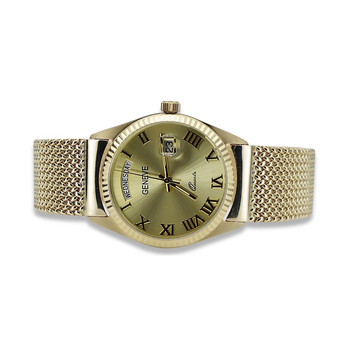 Gold Men's Watch Geneve ★ Zlotychlopak.pl ★ Puritate de aur 585 333 Preț scăzut!