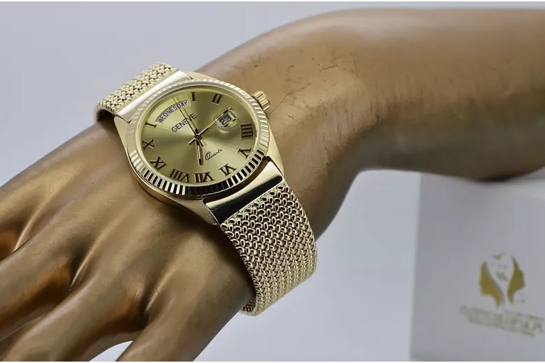 Gold men's watch Geneve ★ zlotychlopak.pl ★ Gold purity 585 333 Low Price!