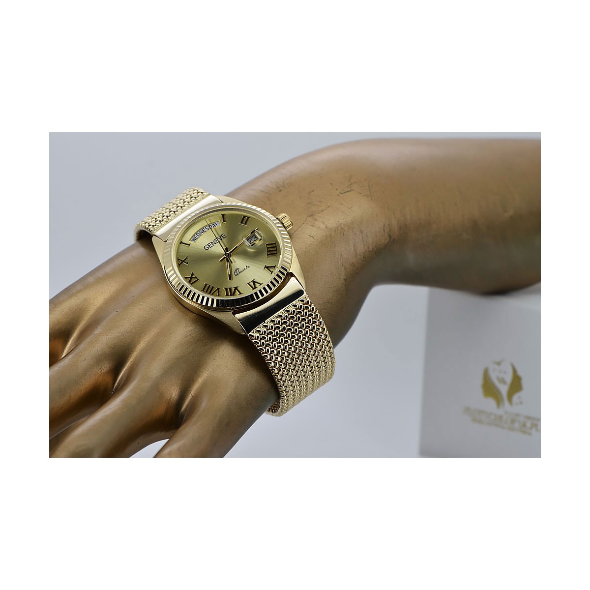 Gold Men's Watch Geneve ★ Zlotychlopak.pl ★ Puritate de aur 585 333 Preț scăzut!