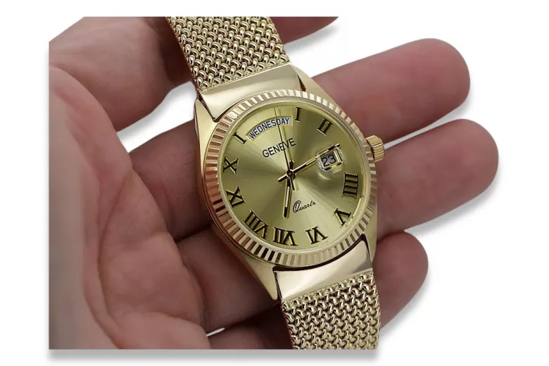 Złoty zegarek unisex męski Geneve 14k 585 Yellow Gold mw013ydg&mbw014yo