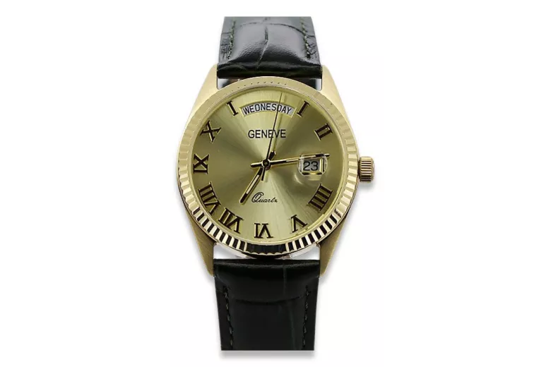 14 Karat Gelbgold und Schwarz Geneve Uhr mw013y