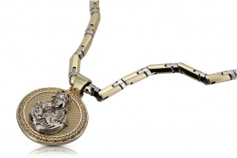 Pendentif icône doré en or 14k avec chaîne martelée pm027yw30&cc047yw