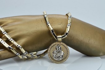 Изящно златно колие с весела икона и верижка с чук - 14k 585 pm027yw30&cc047yw