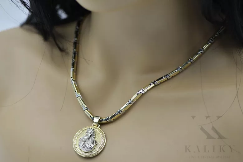 Изящно златно колие с весела икона и верижка с чук - 14k 585 pm027yw30&cc047yw