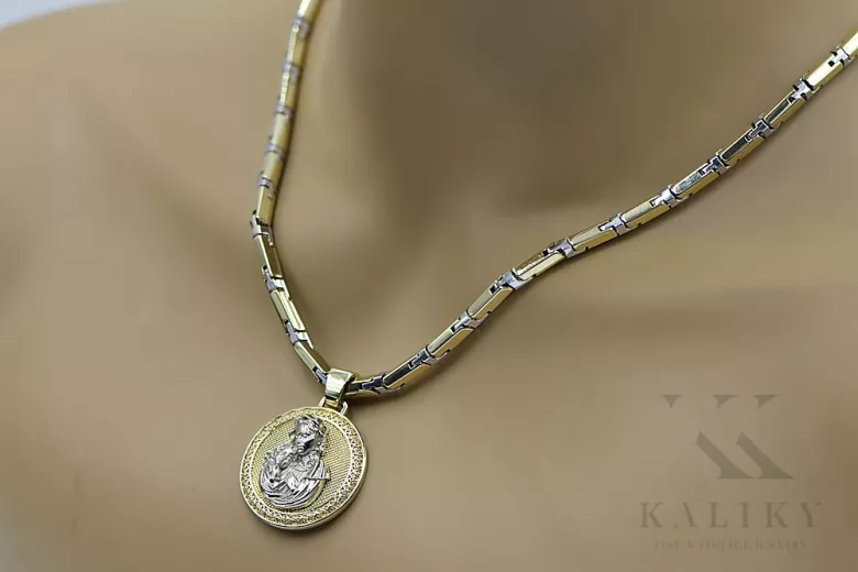 Изящно златно колие с весела икона и верижка с чук - 14k 585 pm027yw30&cc047yw