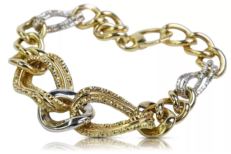 Pulsera de corazón de oro blanco y amarillo italiano de 14k cb068yw