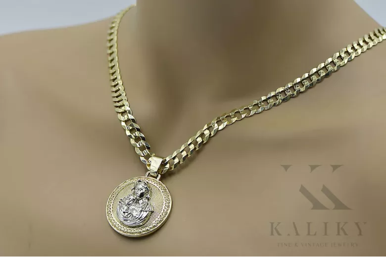 "Золотая подвеска Merry икона с цепочкой Гурмет на 14k 585" pm027yw37&cc099y