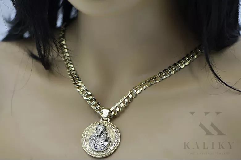 "Золотая подвеска Merry икона с цепочкой Гурмет на 14k 585" pm027yw37&cc099y