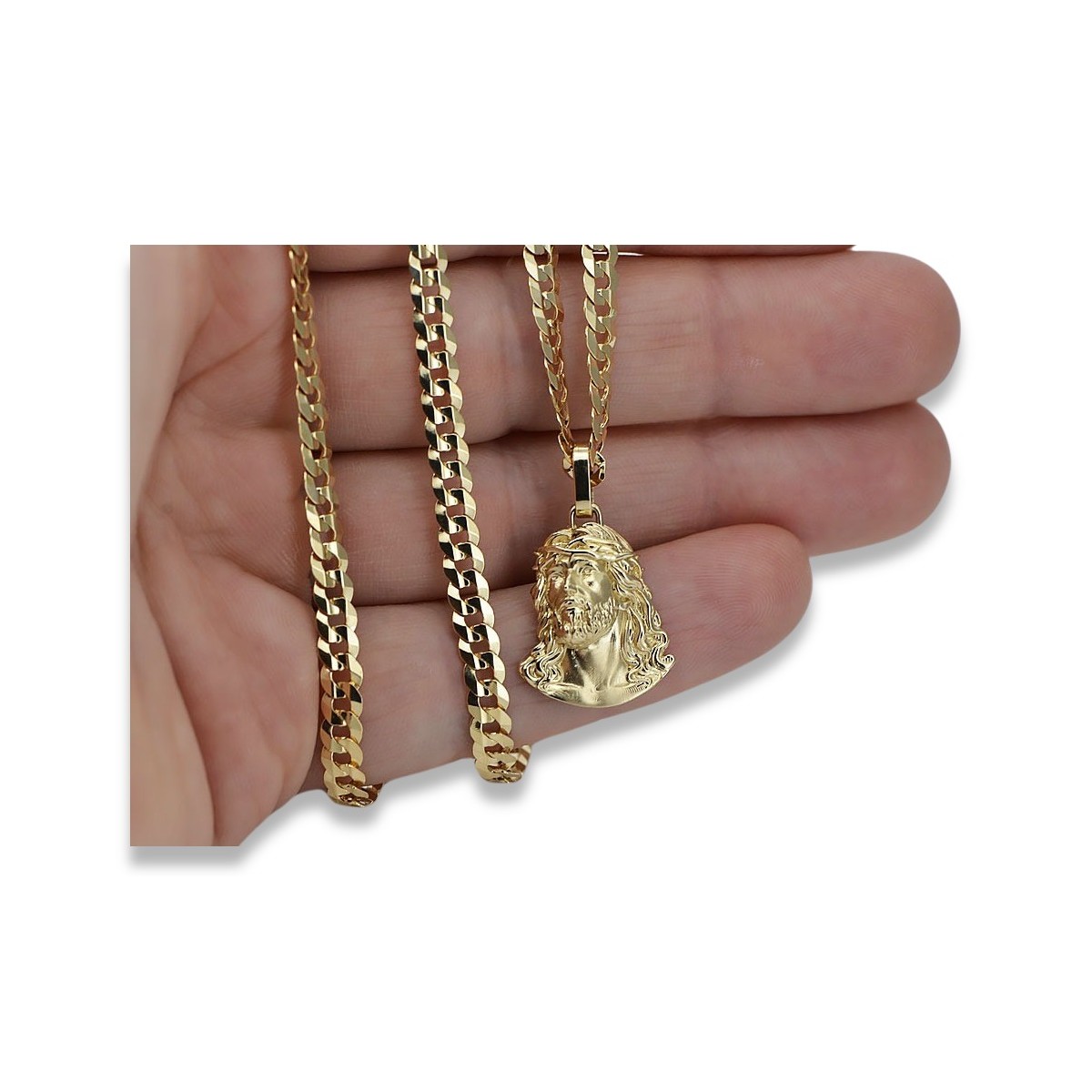 Goldener 14 Karat Jesus Anhänger mit eleganter Kette pj004y15&cc001y50