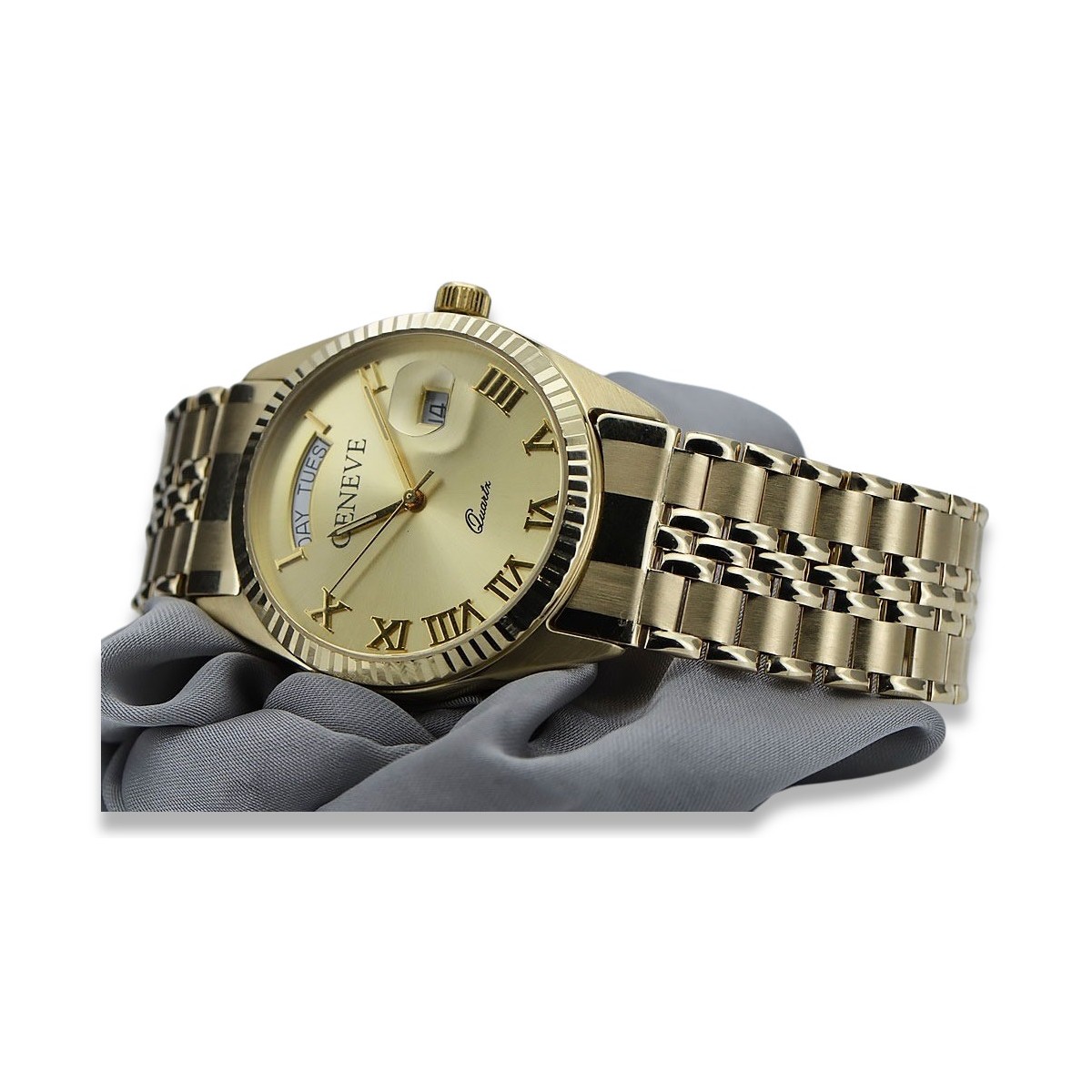 Gold men's watch Geneve ★ zlotychlopak.pl ★ Gold purity 585 333 Low Price!