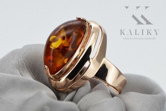 Bernstein Eleganz: 14 Karat Originales Vintage-Roségold Ring  vrab004 vrab004