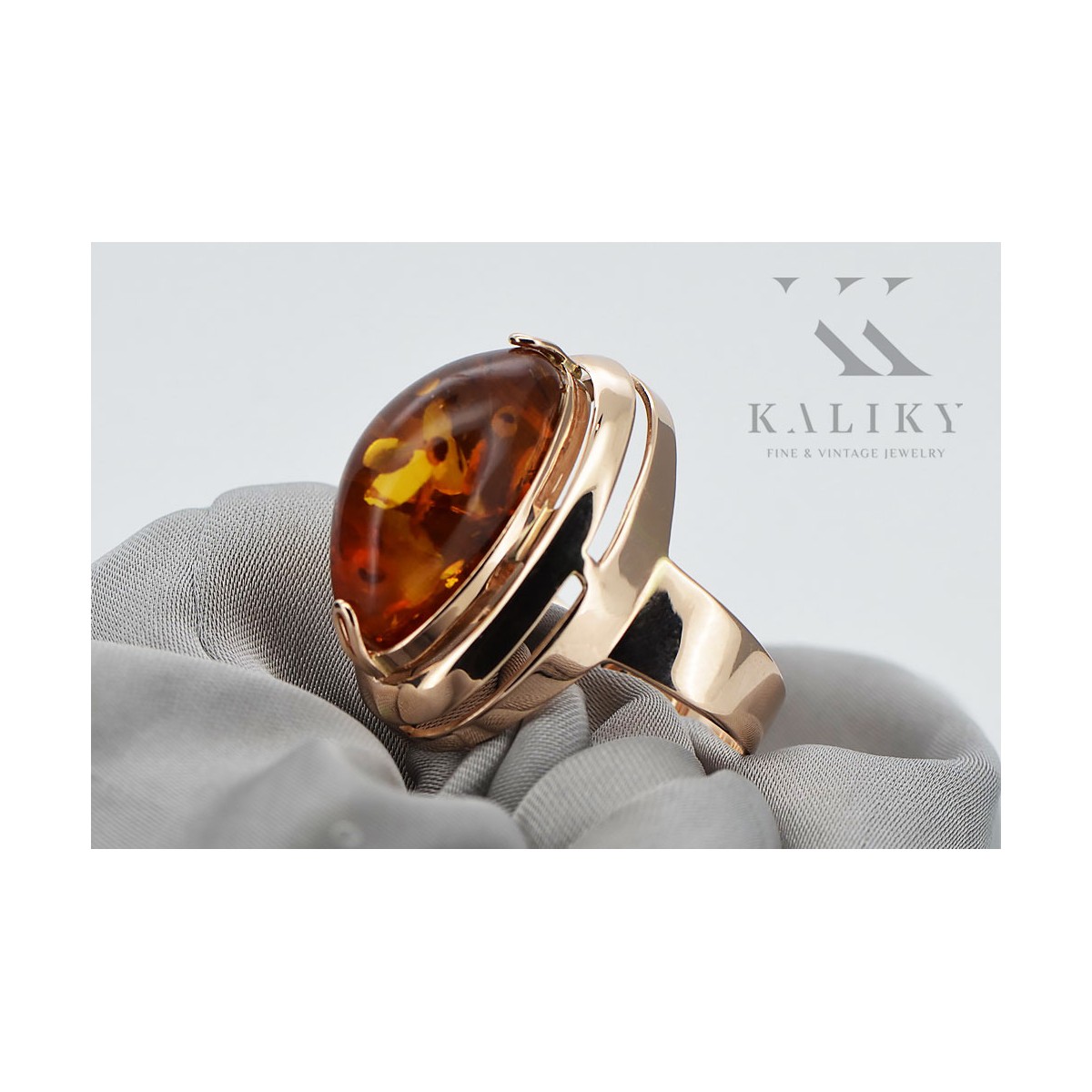 Russian rose Soviet pink USSR red 585 583 gold amber ring vrab004