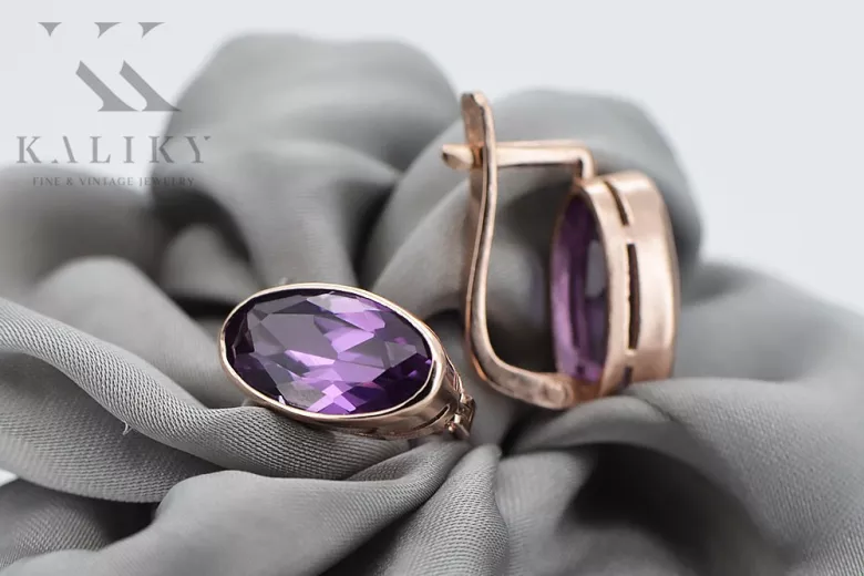 Originales Vintage-Roségold 14K Amethyst Ohrringe vec002 Vintage vec001