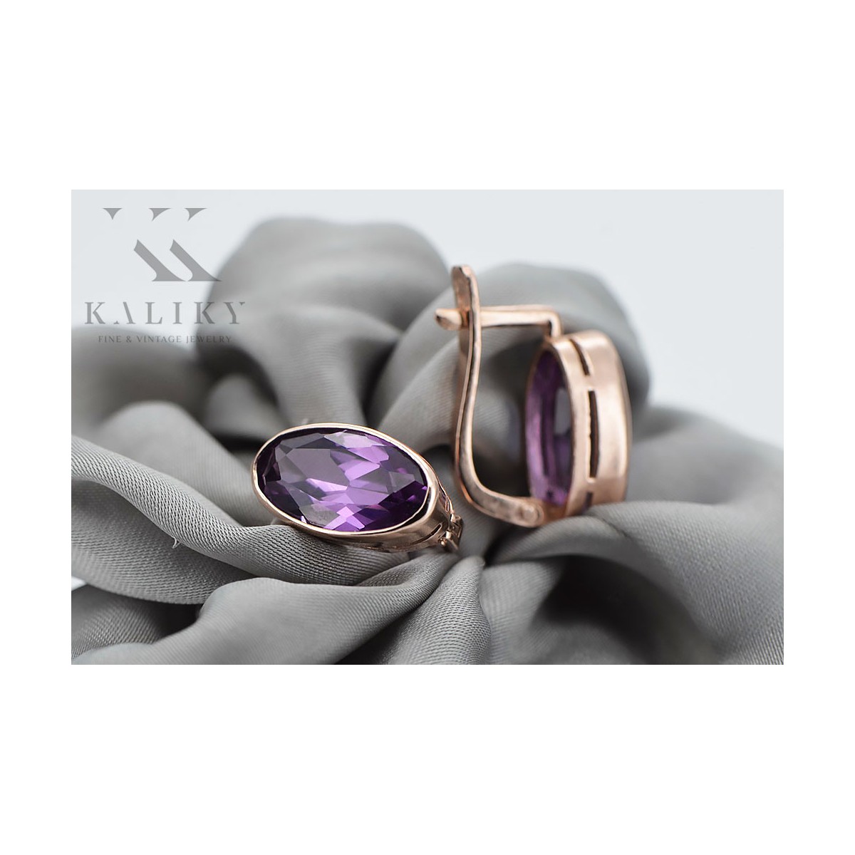 Originales Vintage-Roségold 14K Amethyst Ohrringe vec002 Vintage vec001