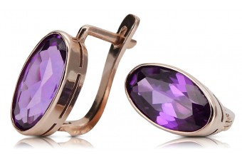 "Cercei originali vintage din aur roz de 14k cu ametist vec001" Vintage vec001