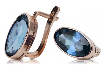 Pendientes de aguamarina y oro rosa antiguo original de 14k vec001 Estilo Ruso Soviético Vintage style vec001