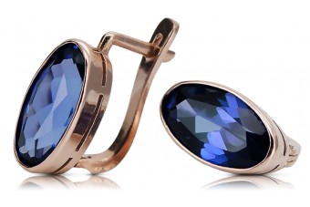 "Elegant Sapphire Encrusted 14K Rose Gold Earrings vec002" Vintage vec001