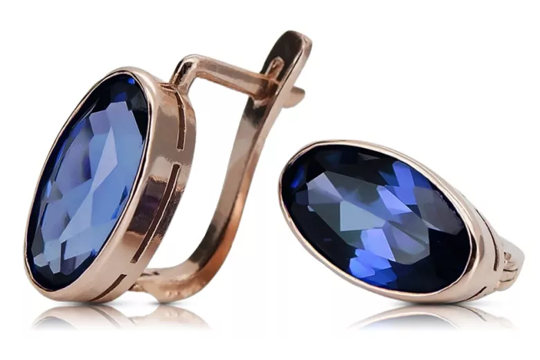 "Elegant Sapphire Encrusted 14K Rose Gold Earrings vec002" Vintage vec001