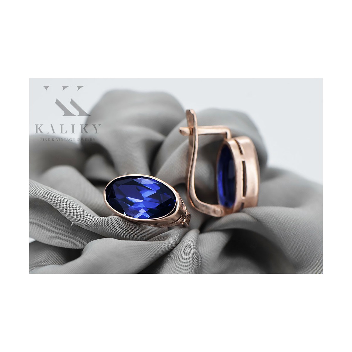 "Elegant Sapphire Encrusted 14K Rose Gold Earrings vec002" Vintage vec001