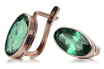 Vintage Emerald Accent, Original 14K Rose Gold Earrings - Authentic Soviet Russian Jewelry vec001 vec001