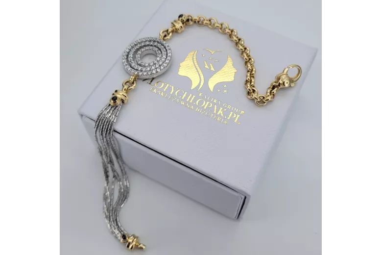 Pulsera de oro blanco y amarillo italiano, 14K, 18,5c cfb006yw