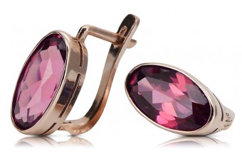 Original Vintage Ruby Accented 14K Rose Gold Earrings - Russian Soviet Style vec001 vec001