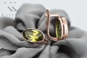 Pendientes de oro rosa antiguo de 14k con peridoto amarillo. vec001